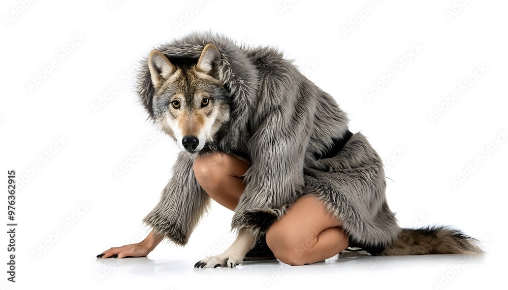Fototapeta premium Quadrober girl in a wolf costume. Furry