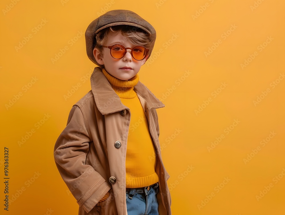 Stylish boy in retro fall outfit.Kids fashion concept Stylish boy in retro fall outfit.Kids fashion concept