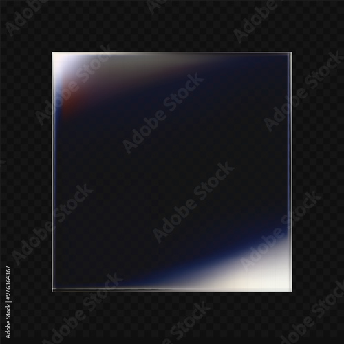 3d clear vector refraction square glass with gradient color transparent of dark blue, isolated on dark background. The reflection surface with dispersion light. Vector 3d illustration
