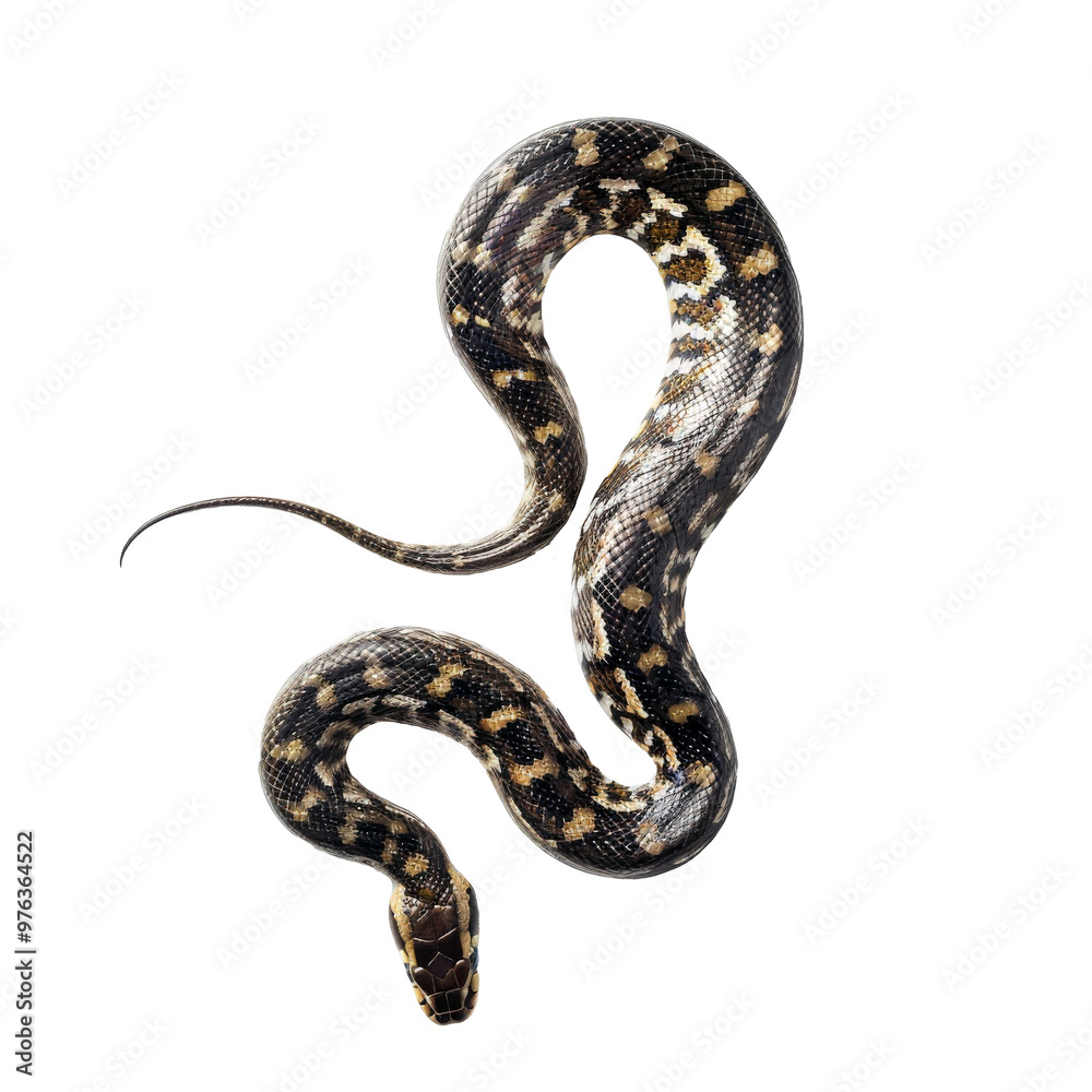 Fototapeta premium Top view of snake with natural pattern crawling on transparent background