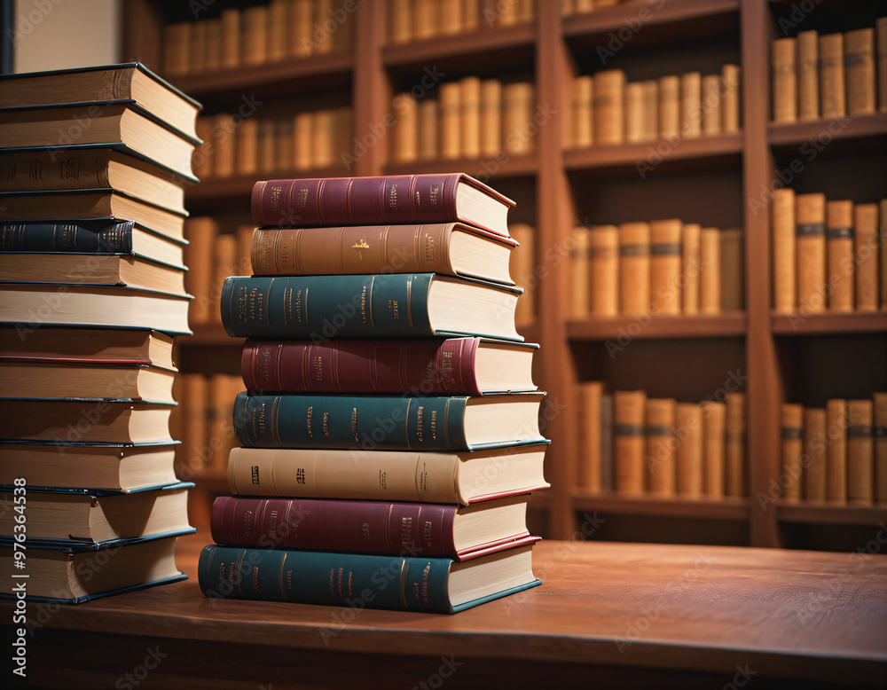.Stacks of books on the desk. .Stacks of books on the desk.