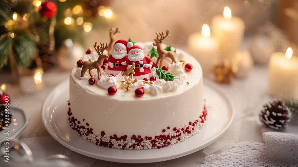 クリスマスケーキとキャンドル光 クリスマスケーキとキャンドル光