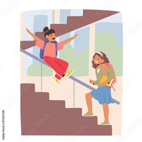 Joyful Schoolchildren Enjoying Break Time With Enthusiasm And Laughter As They Playful Interact On The Staircase