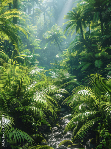 Lush rainforests of Island. Generative AI.