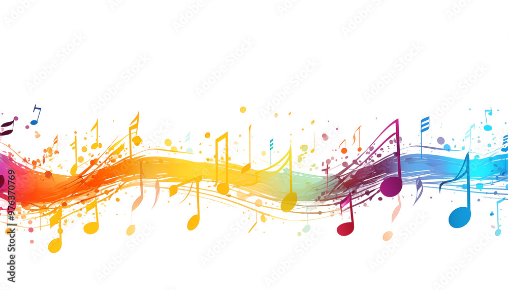 Fototapeta premium Vibrant Rainbow Colored Music Notes Flowing On A Transparent Background