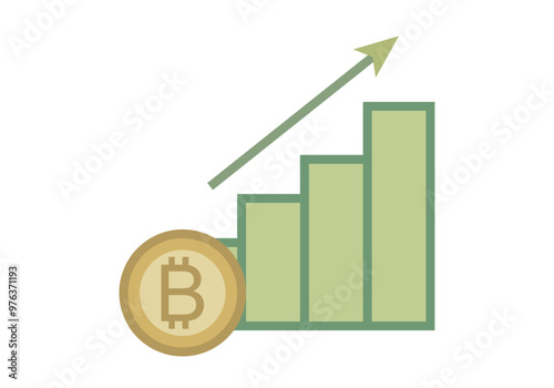 Gráfico de barras verde en crecimiento con criptomonedas de bitcoin