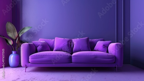 Purple Studio Background with couch, minimal. Generative AI.