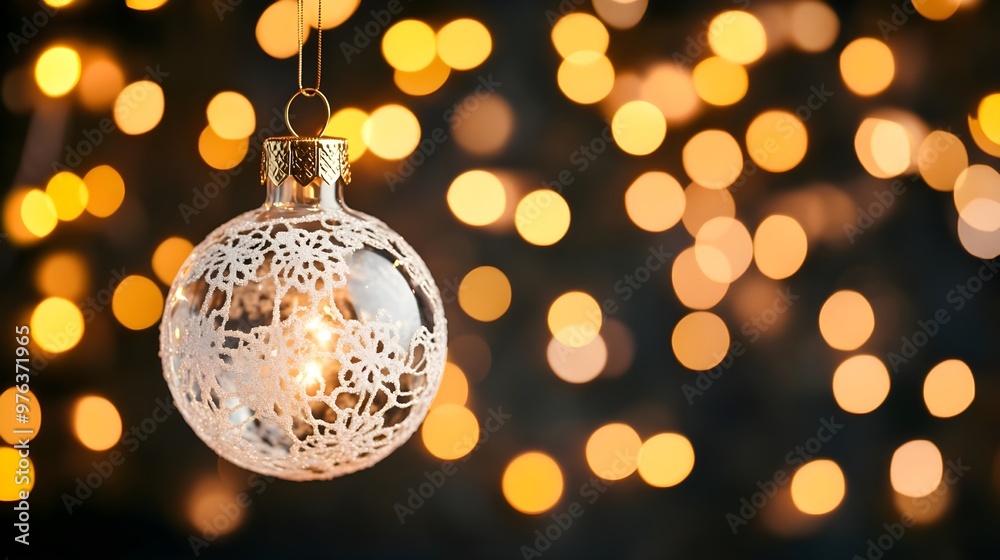 Christmas Ornament with Golden Bokeh Lights Christmas Ornament with Golden Bokeh Lights