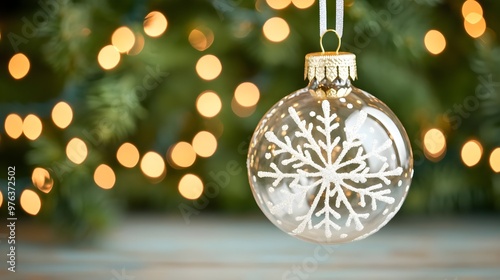 Clear Christmas Ornament with Snowflake Design and Lights
