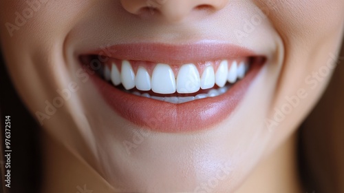 Smiling woman showing bright white teeth with natural makeup during daytime