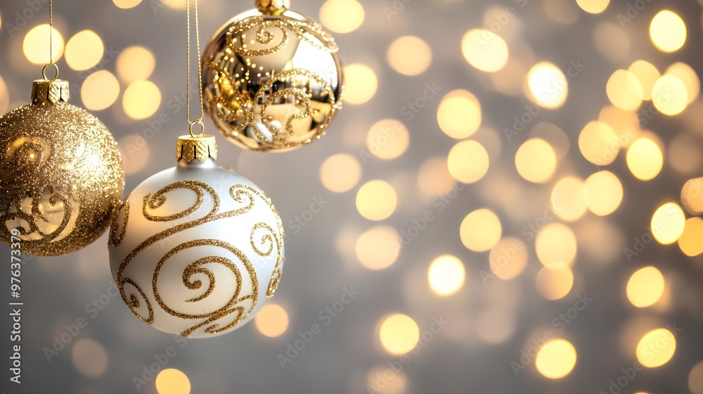 Festive Christmas Ornament with Gold Glitter and Bokeh Lights Festive Christmas Ornament with Gold Glitter and Bokeh Lights