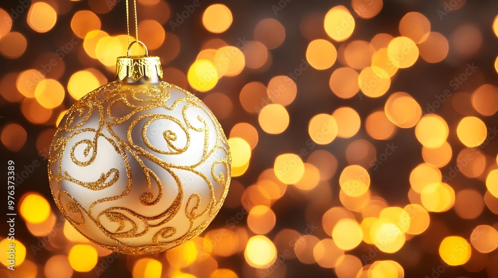 Festive Christmas Ornament with Golden Bokeh Lights Festive Christmas Ornament with Golden Bokeh Lights