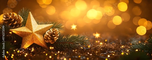 Festive Christmas Star, Pine, and Lights