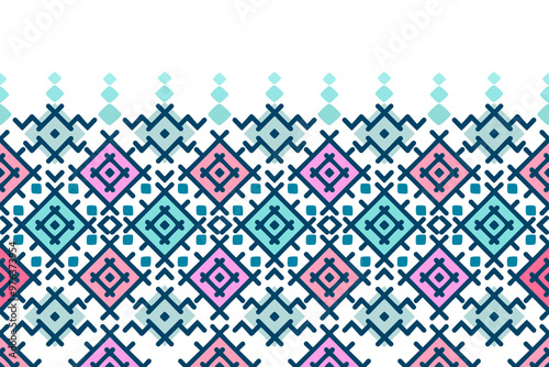 Vector illustration of an ethnic geometric pattern. Bohemian seamless pattern. Embroidery. Seamless traditional design pattern for fabrics, backgrounds, carpets, wallpapers, clothes, and pillowcases.