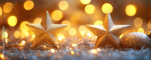 Festive Golden Stars and Lights for Holiday Backgrounds