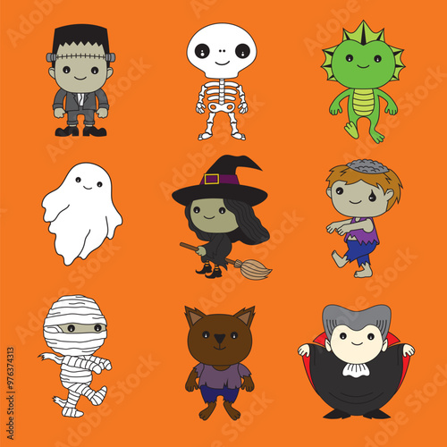 Cute cartoon set of Halloween characters