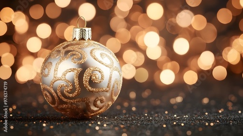 Gold Christmas Ornament Bokeh Background Festive Decor