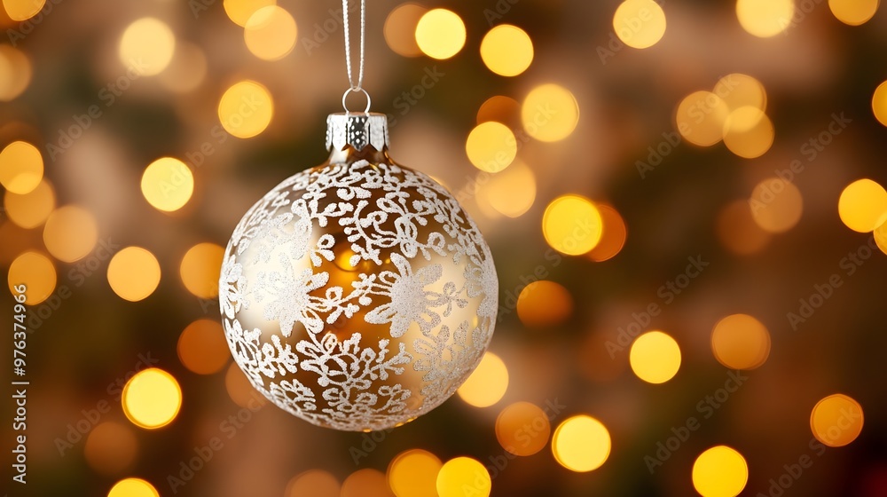 Gold Christmas Ornament with Bokeh Lights Gold Christmas Ornament with Bokeh Lights