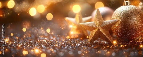 Gold Christmas Ornaments with Sparkling Lights and Star