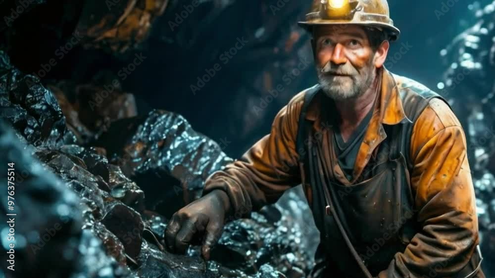 Coal Miner Working in a Dark Underground Mine Shaft Coal Miner Working in a Dark Underground Mine Shaft