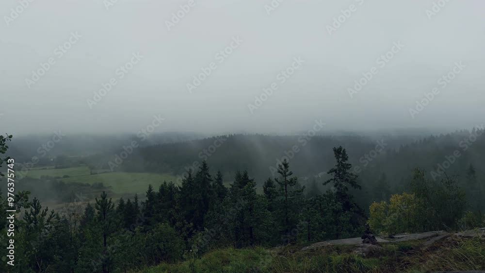 beautiful autumn landscape without people. gray sky, twilight, fog and forest. view from the top of the hill, beautiful nature of Karelia beautiful autumn landscape without people. gray sky, twilight, fog and forest. view from the top of the hill, beautiful nature of Karelia