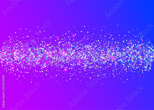 Iridescent Confetti. 3d Pattern. Happy Birthday Template. Rainbow Paper. Blue Glare Tinsel. Modern Ribbon. Transparent Effect. Cristal Dust. Purple Iridescent Confetti