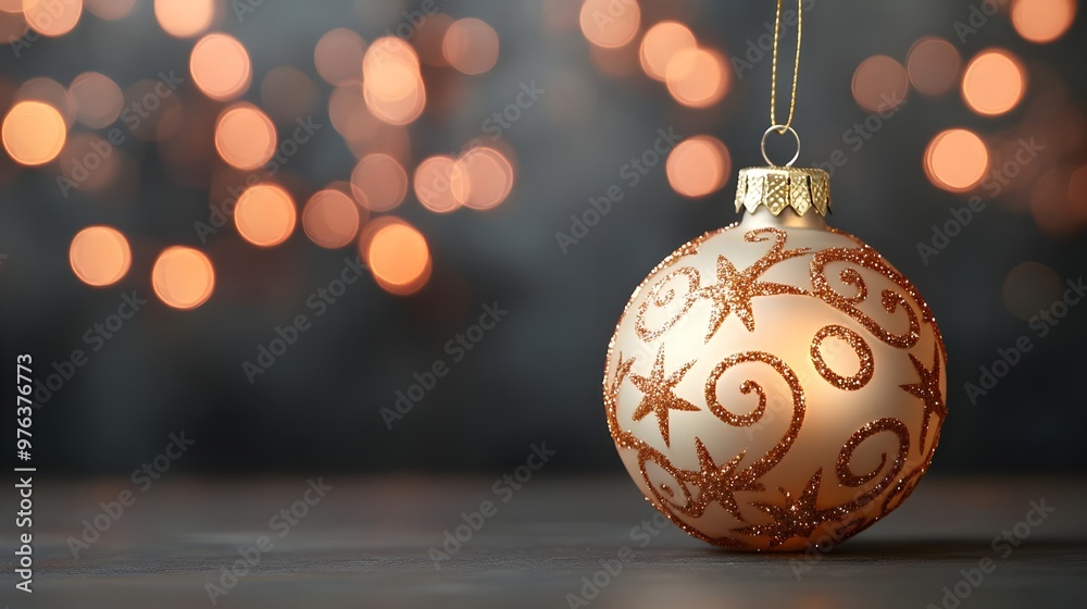 Golden Christmas Ornament with Bokeh Lights Golden Christmas Ornament with Bokeh Lights