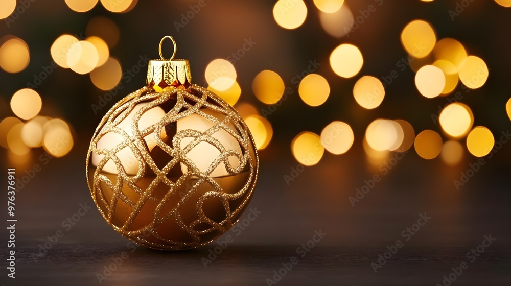 Golden Christmas Ornament with Bokeh Lights Golden Christmas Ornament with Bokeh Lights