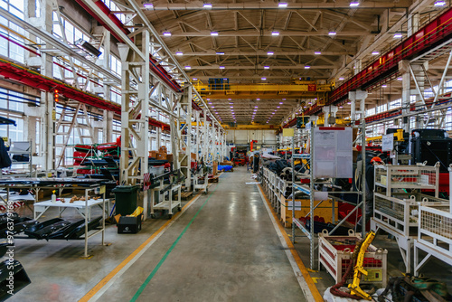 Industrial warehouse with tractors and trucks spare parts