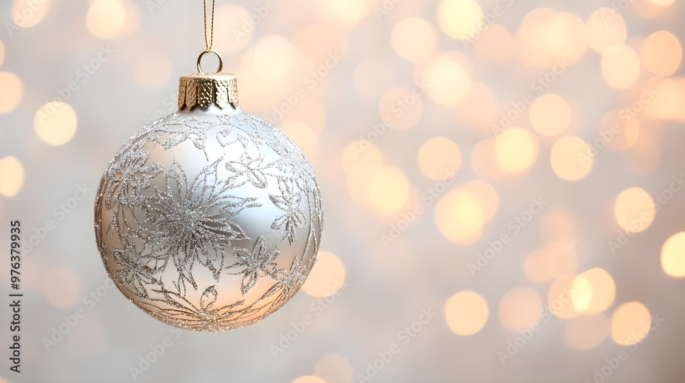 Silver Christmas Ornament with Bokeh Lights Background Silver Christmas Ornament with Bokeh Lights Background