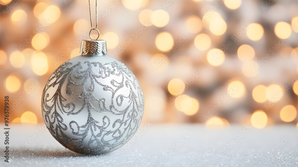 Silver Christmas Ornament with Bokeh Lights Background Silver Christmas Ornament with Bokeh Lights Background