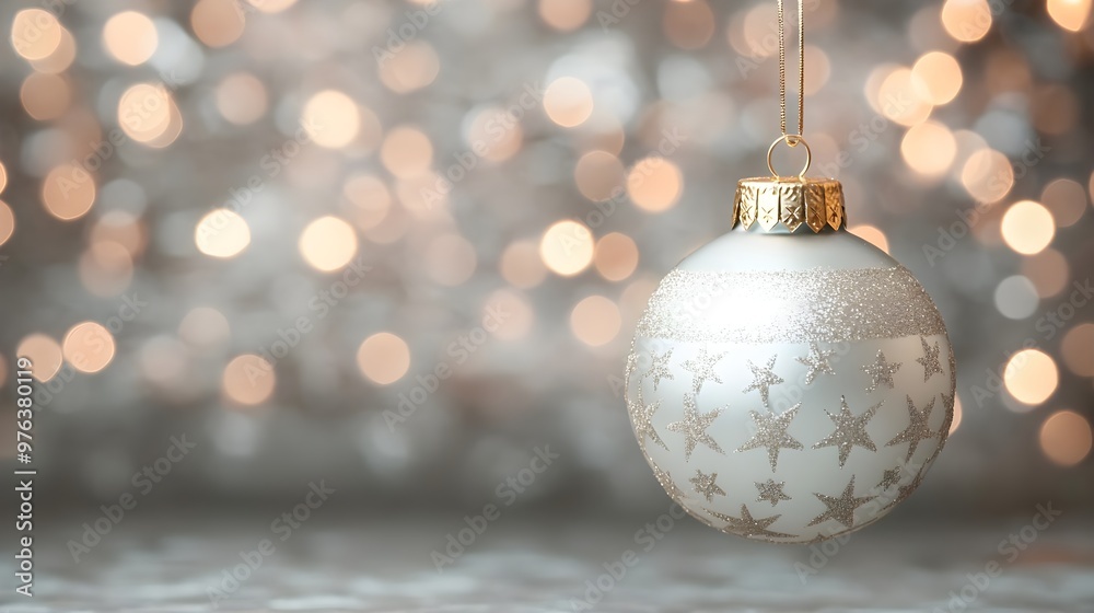 Silver Christmas Ornament with Star Design and Bokeh Lights Silver Christmas Ornament with Star Design and Bokeh Lights