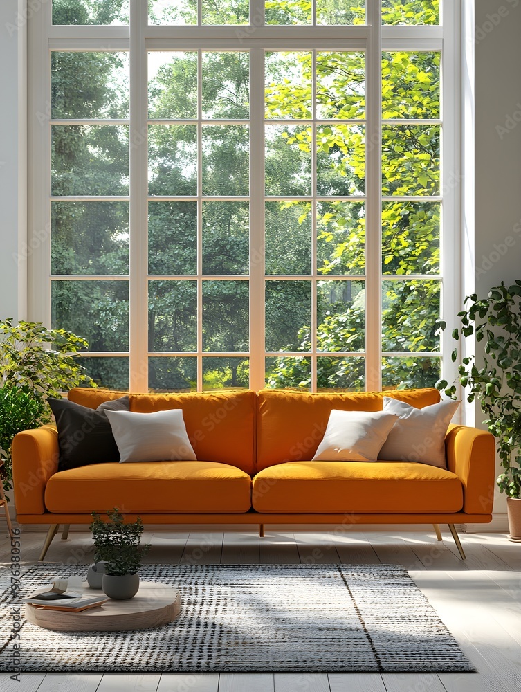 Mid-century modern sofa adds charm to a luminous living space Mid-century modern sofa adds charm to a luminous living space