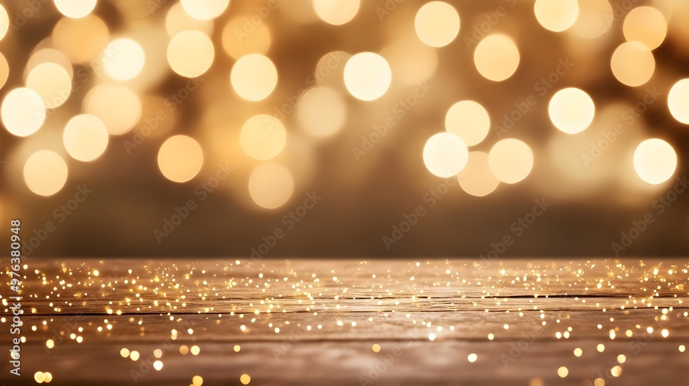 Warm Bokeh Lights on Wooden Tabletop Warm Bokeh Lights on Wooden Tabletop