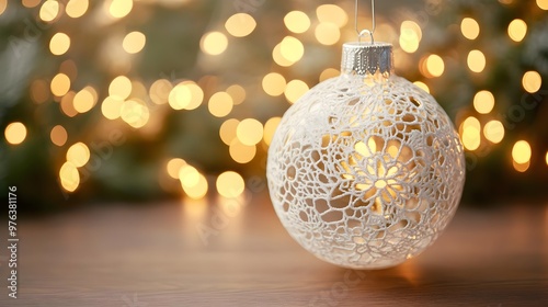 White Christmas Ornament Bokeh Lights Festive Background