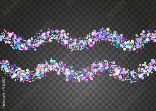 Unicorn Serpentine. Purple Disco Tinsel. Carnival Effect. Happy Surprise Illustration. Light Concept. Cristal Ribbon. Festive Confetti. Falling Banner. Blue Unicorn Serpentine