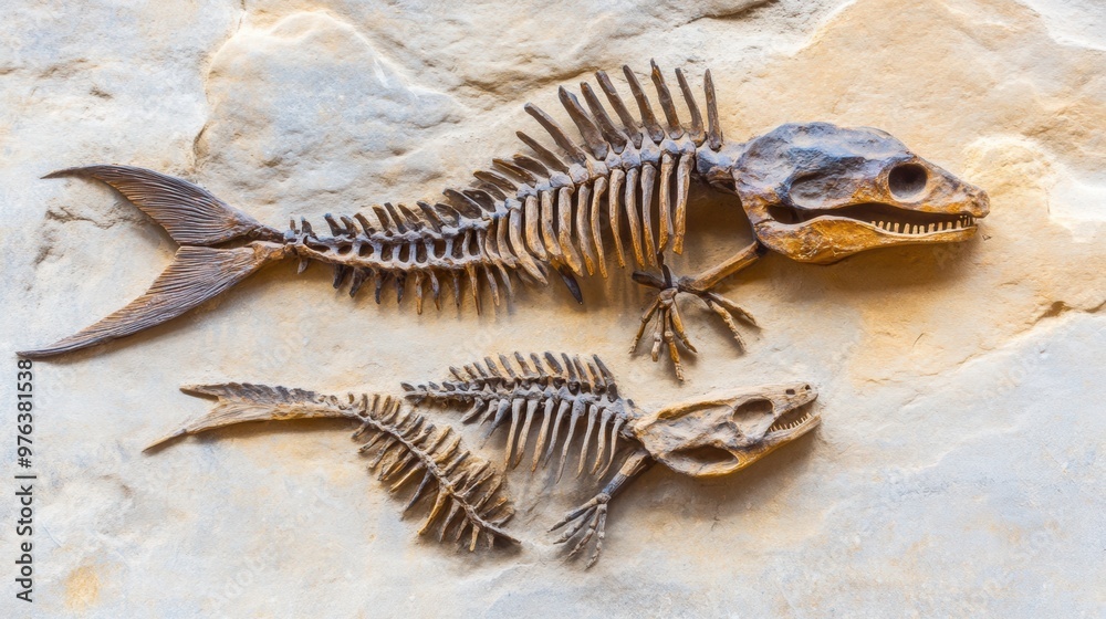 Fossilized Prehistoric Fish Skeleton on Display in Natural History Museum