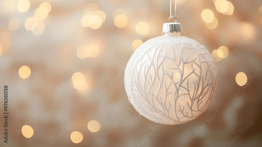 White Christmas Ornament with Bokeh Lights Background