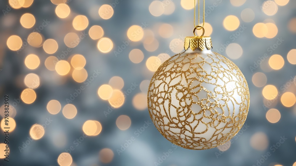White Christmas Ornament with Gold Glitter and Bokeh White Christmas Ornament with Gold Glitter and Bokeh