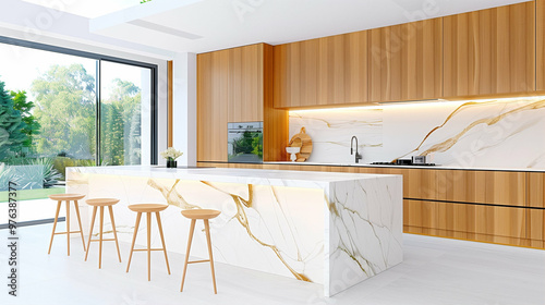 Kitchen countertop in modern kitchen interior design with elegant wooden cabinetry and stylish furnishings