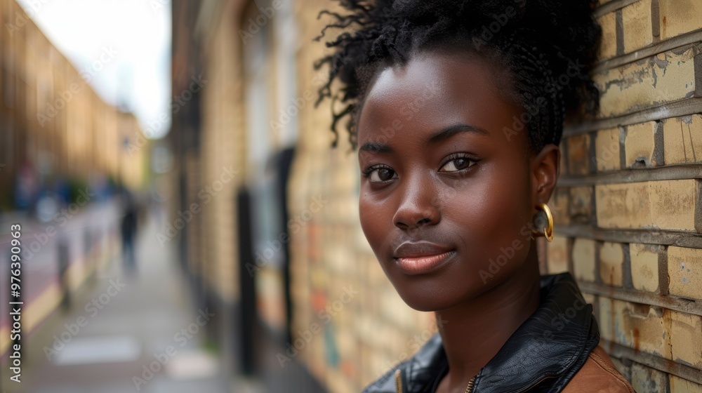 Self-portrait of a black woman against a wall, enjoying travel and fun. Influencer engaging with online audience through live streaming for a blog or social media Self-portrait of a black woman against a wall, enjoying travel and fun. Influencer engaging with online audience through live streaming for a blog or social media