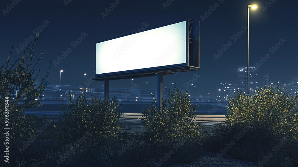 Billboard empty in night urban setting Billboard empty in night urban setting