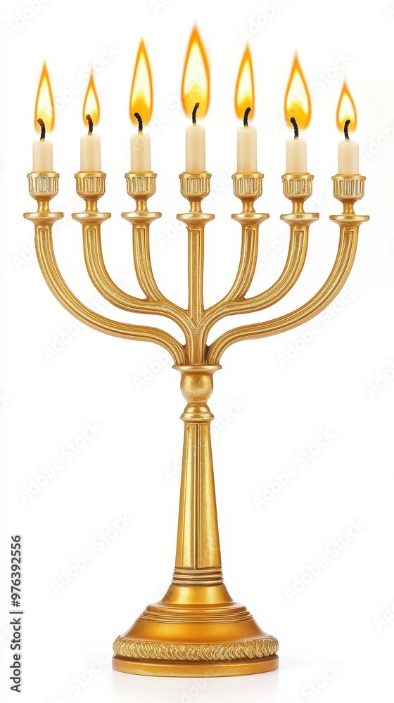 This menorah features eight glowing candles, symbolizing the joyous celebration of Hanukkah This menorah features eight glowing candles, symbolizing the joyous celebration of Hanukkah