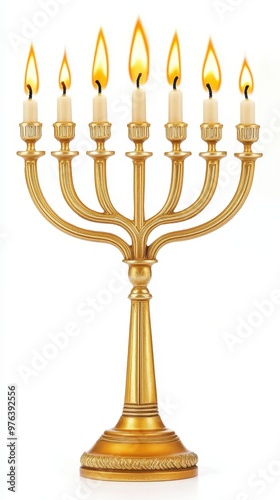 This menorah features eight glowing candles, symbolizing the joyous celebration of Hanukkah