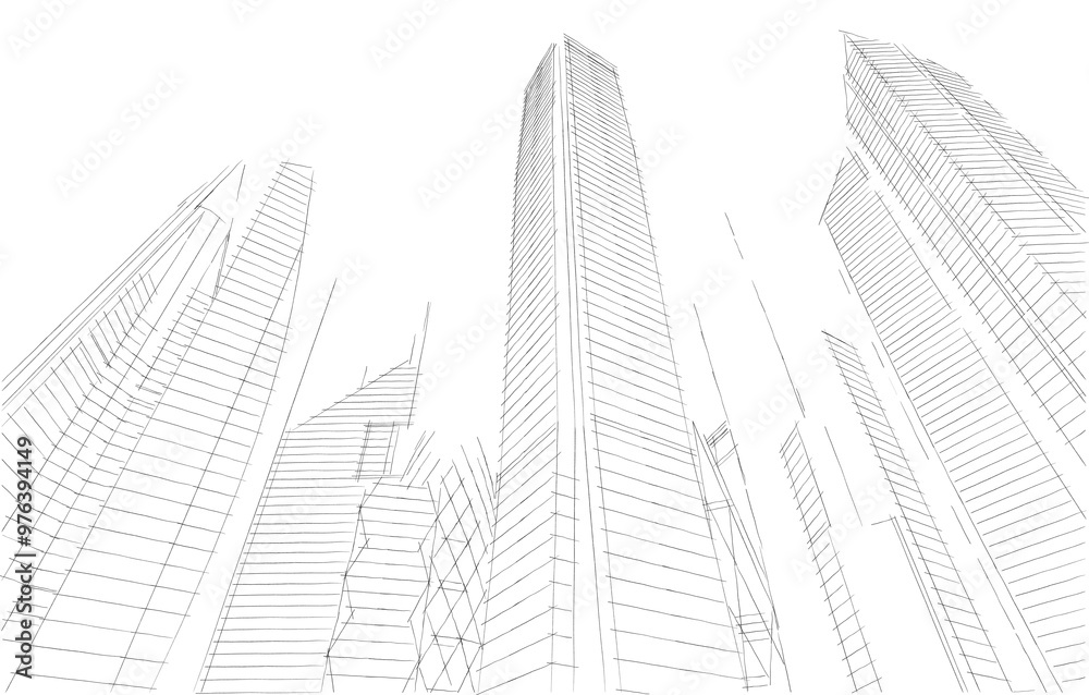 Fototapeta premium city buildings sketch 3d rendering