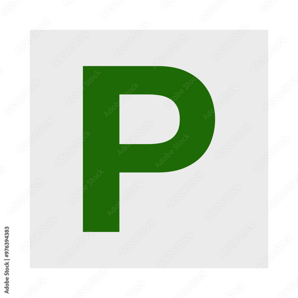 Green and white P plate provisional one driver sign used in Australia and the USA for new drivers to display on their car vector Green and white P plate provisional one driver sign used in Australia and the USA for new drivers to display on their car vector