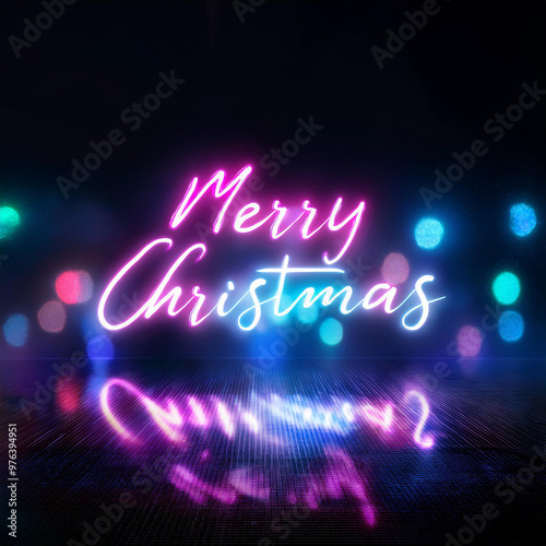 Neon light, the inscription "Merry Christmas!", Christmas card