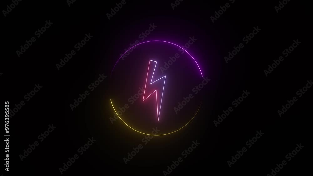 neon Glowing power charging icon animation in black background. neon Glowing power charging icon animation in black background.