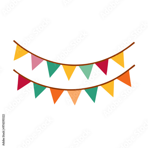 Festive Bunting Cheer: A vibrant string of multicolored pennant flags strung across a clean background, adding a splash of celebratory joy to any occasion.  