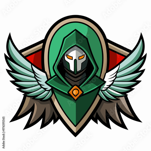 winged angel in hooded tunic, military patch